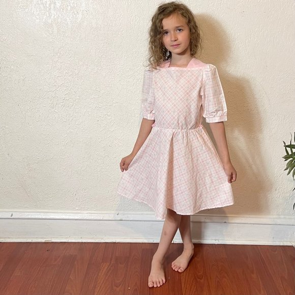 Vintage 1980s Amy Too Pink Floral Check Blouson Modest Dress Girls 7-8 Years - Picture 6 of 6